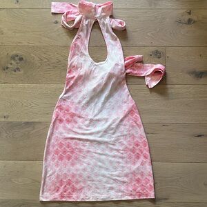 Dolls Kill Coral and White Halter Dress with Gloves